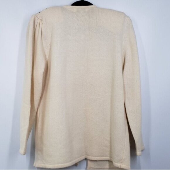 Vintage Lambswool Angora Open Cardigan Sweater Faux Leather Details with Bead… - Picture 7 of 15